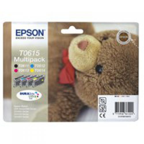 Epson T0615 Teddy Bear Black Cyan Magenta Yellow Standard Capacity Ink Cartridge Multipack 4 x 8ml (Pack 4) - C13T06154010