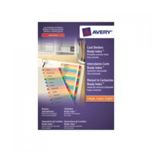 Avery Readyindex Divider A-Z A4 Punched 190gsm Card White with Coloured Mylar Tabs L7411-AZ