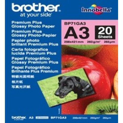 Brother A3 Premium Plus Glossy Photo Paper 20 Sheets - BP71GA3