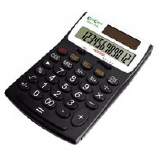 Aurora EcoCalc Desktop Calculator Recycled Solar And Battery Power 12 Digit 3 Key Memory