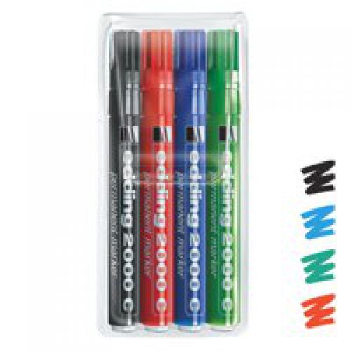 edding 2000C Permanent Marker Bullet Tip 1.5-3mm Line Assorted Colours (Pack 4) - 4-2000C-4
