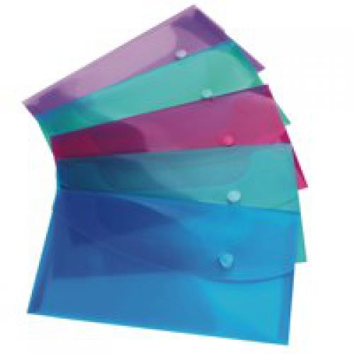 Rapesco Popper Wallet Polypropylene DL Bright Transparent Assorted (Pack 5) - 0690