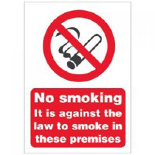 Seco Prohibition Safety Sign No Smoking It Is Against The Law To Smoke In These Premises A5 Self Adhesive Vinyl - SB003SAV-A5 General Safety Signs 50912SS