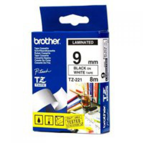Brother Black On Matt White Label Tape 9mm x 8m - TZEN221 Brother
