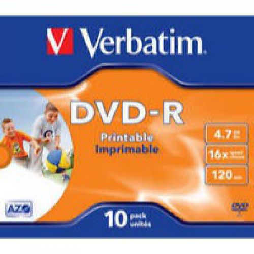 Verbatim DVD-R 4.7GB Printable Jewel Case Box of 10