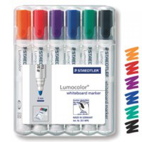 Staedtler Lumocolor Whiteboard Marker Bullet Tip 2mm Line Assorted Colours (Pack 6) - 351WP6  14428SR