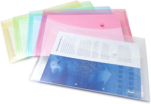Rapesco Popper Wallet Polypropylene Foolscap Assorted Pastel Colours (Pack 5) - 696