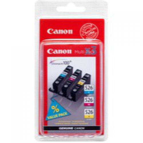 Canon CLI526 Cyan Magenta Yellow Standard Capacity Ink Cartridge Multipack 3 x 9ml (Pack 3) - 4541B009
