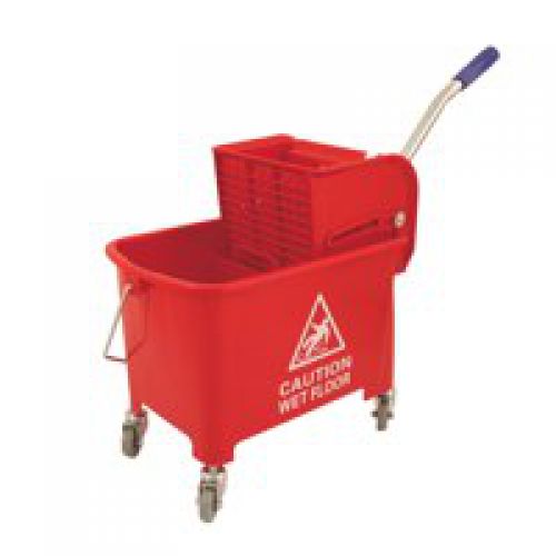 Charles Bentley Mop Bucket Mobile Colour-Coded with Handle 4 Castors 20 Litre Red