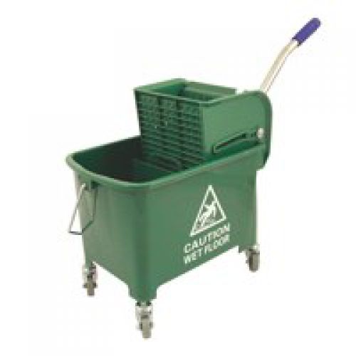 Charles Bentley Mop Bucket Mobile Colour-Coded with Handle 4 Castors 20 Litre Green