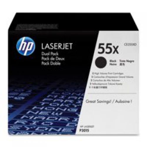 HP 55X Black High Yield Toner 12.5K pages Twinpack for HP LaserJet Enterprise M525/P3015/Pro M521 - CE255XD