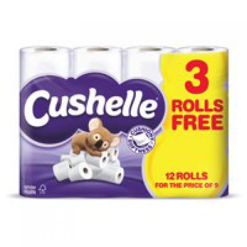 Cushelle 2-Ply Toilet Rolls White Pack 12 for the price of Pack 9