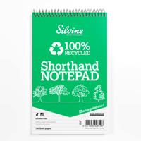 Silvine Recycled 125x200mm Wirebound Card Cover Reporters Shorthand Notebook Ruled 160 Pages Green (Pack 12) - RE160