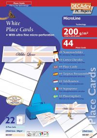DECAdry Place Cards 200gsm 2 per A4 Sheet 210x63.5mm when Folded OCB5107 [Pack 44 Cards]