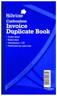 Silvine 210x127mm Duplicate Invoice Book Carbonless Ruled 1-100 Taped Cloth Binding 100 Sets (Pack 6) - 711