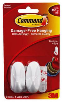 3M Command Small Oval Hooks With Command Adhesive Strips White (Pack 2) - 7100117616