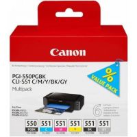 Canon PGI550 CLI551 Black Photo Black Cyan Grey Magenta Yellow Standard Capacity Ink Cartridge Multipack 6 x 7ml (Pack 6) - 6496B005