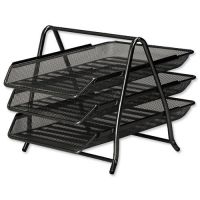 Osco Mesh Front Load 3 Tier Letter Tray (Black)