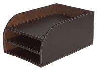 Osco Faux Leather 3 Tier Letter Tray Brown