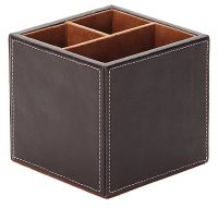 Osco Faux Leather Square Pen Pot Brown