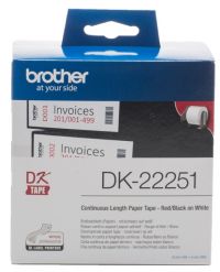 Brother DK-22251 Continuous Length Paper Roll Labels Self Adhesive Black/Red Print on White 62mmx15.24m