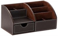 Osco Faux Leather Desk Organiser Brown