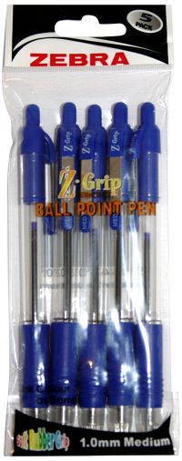 Zebra Z-Grip Retractable Ballpoint Pen 1.0mm Tip Blue (Pack 5)