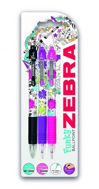 Zebra Z-Grip Funky Floral Retractable Ballpoint Pen 1.2mm Tip 0.6mm Line Black/Pink/Purple (Pack 3)