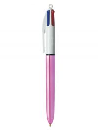 Bic 4 Colours Shine Ballpoint Pen 1mm Tip 0.32mm Line Pink Barrel Black/Blue/Green/Red Ink (Pack 12) - 982875