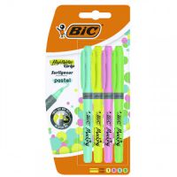 Bic Grip Highlighter Pen Chisel Tip 1.5-3.3mm Line Assorted Pastel Colours (Pack 4)