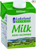 Lakeland UHT Semi Skimmed Milk 500ml (Pack 12) - 0499134