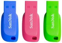 SanDisk 16GB USB 2.0 Cruzer Blade Flash Drives 3 Pack Blue Green and Pink