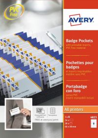 Avery Badge Pockets 60mm x 90mm 24 Inserts 20 Holders