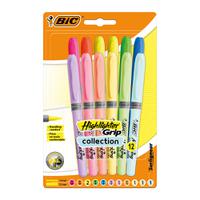 Bic Grip Highlighter Pen Chisel Tip 1.6-3.3mm Line Assorted Pastel Colours (Pack 12)