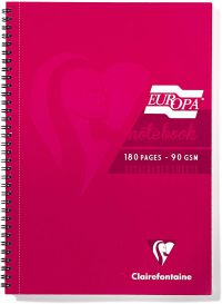 Clairefontaine Europa A4 Wirebound Card Cover Notebook Ruled 180 Pages Red (Pack 5) - 5805Z
