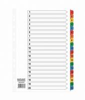 ValueX Index 1-20 A4 Card White 150gsm with Coloured Mylar Tabs - 80025DENT