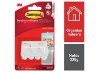 3M Command Mini Micro Hooks With Command Adhesive Strips White (Pack 3) - 7100117609