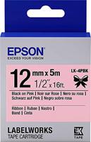 Epson LK-4PBK Black on Pink Satin Ribbon Label Cartridge 12mm x5m - C53S654031