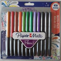 Paper Mate Metallic Felt Tip Pen Medium 0.7mm Tip Assorted Colours (Pack 12) 2137362