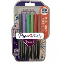 Paper Mate Metallic Felt Tip Pen Medium 0.7mm Tip Assorted Colours (Pack 6) 2137361