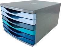 Deflecto Cool Breeze A4 Desktop Drawer Organiser 6 Drawers - 6 x 30mm Drawer Tower Unit Deep Blue and Aqua - CP146YTCB