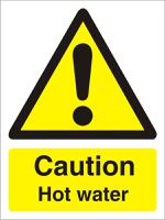 Seco Warning Safety Sign Caution Hot Water Semi Rigid Plastic 50 x 75mm (Pack 5) - W0189SRP50X75 P5
