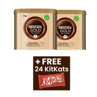 Nescafe Gold Blend Instant Coffee 750g Tin x 2 + FOC Kit Kat 4 Finger Milk Chocolate 41.5g (Pack 24) - 12339209x2+12455583