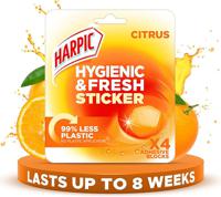 Harpic Hygienic & Fresh Citrus Toilet Stickers Adhesive Toilet Block (Pack 4) - 3275286