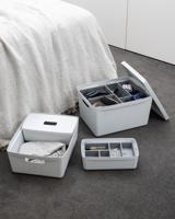Inabox Designer Storage Boxes With Lids and Trays Small Value Pack (2 x 5L & 1 x 19L & 1 x 28L & 1 x Small & 1 x Large Tray) Windmill White - H-I60647