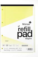 Silvine SEN Refill Pad A4 With Tinted Coloured Papers 100 Page Ruled With Margin 4 Hole Punched Yellow (Pack 6) - A4RPTINY