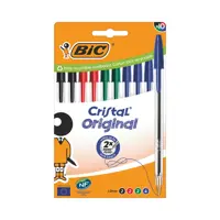 Bic Cristal Ballpoint Pen 1.0mm Tip 0.32mm Line Black/Blue/Green/Red (Pack 10) - 516354