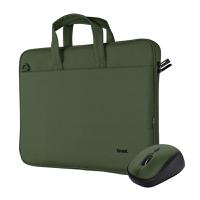 Trust Bologna 16 Inch Eco-friendly Slim Dark Green Laptop Bag and Wireless Mouse Set