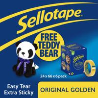 Sellotape Original Easy Tear Extra Sticky Golden Tape 24mm x 66m (Pack 6) With FREE Panda - 2974501