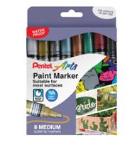 Pentel Paint Marker Medium Bullet Tip Assorted Metallic Colours (Pack 8) - YMMP10/8MET-M